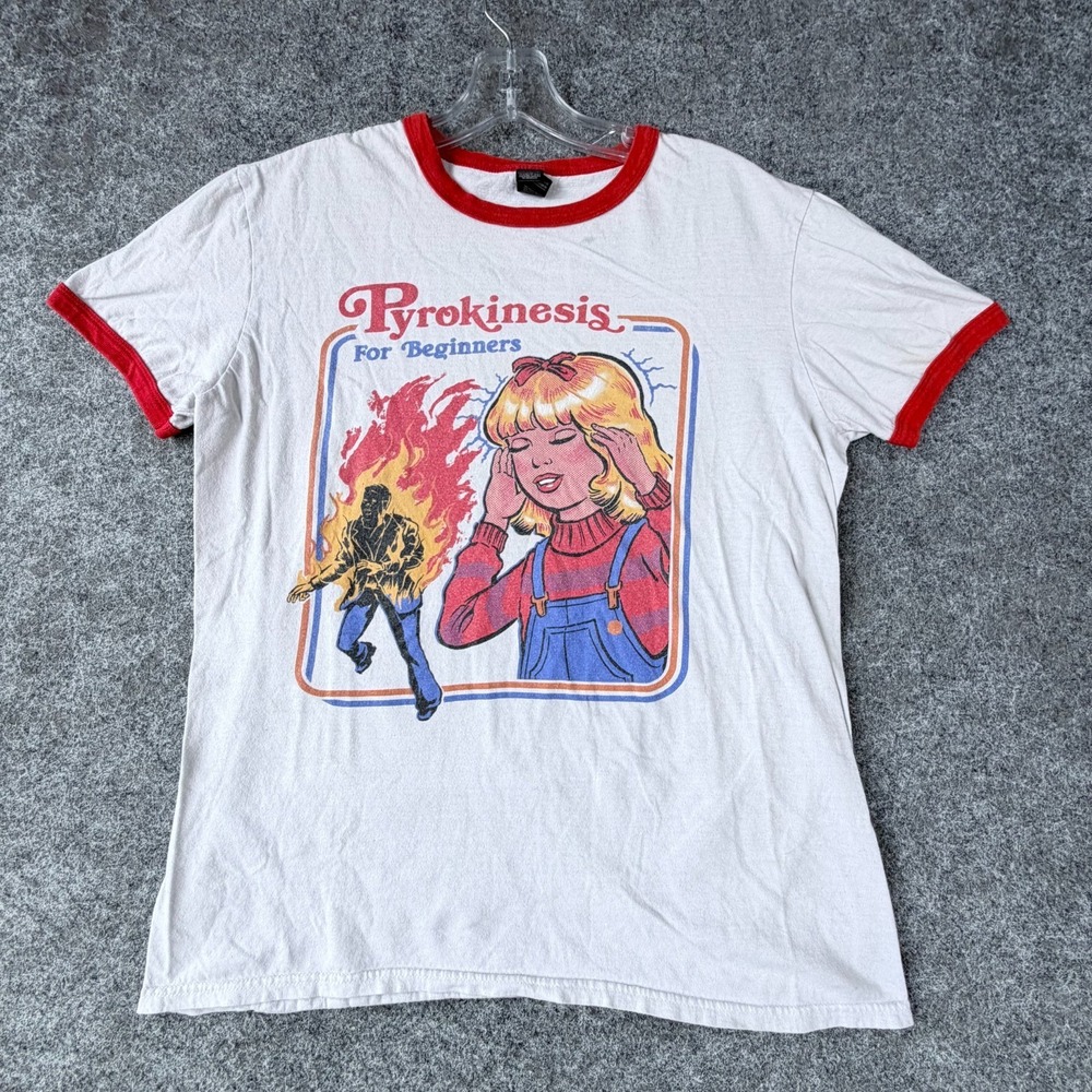 Anvil Pyrokinesis for Beginners T Shirt Womens Medium White Graphic Print Cotton